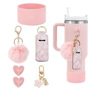TOEECY Stanley Cup Accesorios 6 Piezas Funda de Silicona Llavero en Motivo Floral Colgantes Felpa Accessories para Vasos 1200 ml y 850 ml No Incluye Tazas (Rosa)