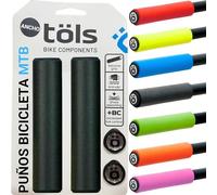 TÖLS 2 puños Bicicleta MTB, 130mm - Incluye 2 Manguitos Bicicleta y 2 Tapones - puños Bicicleta montaña Resistentes- Puños MTB Antideslizantes- punhos para Bicicletas - Máxima Comodidad - Negro