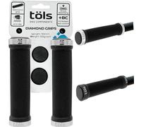 TÖLS Diamond Grip Silver, puños Bicicleta MTB, 130mm - Incluye 2 empuñaduras y 2 Tapones - puños Bicicleta montaña Resistentes- Puños MTB Antideslizantes- punhos para Bicicletas - Máxima Comodidad