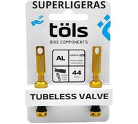 TÖLS Valvula Tubeless MTB 44mm - Valvula Presta Aluminio, Pack 2 Valvula Bicicleta para Kit tubeless - valvulas MTB tubeless Bici Carretera, BMX y Bici Montaña, Dorado