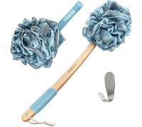 Toem Esponja de lufa para ducha, con infusión de fibra de carbón de bambú, para hombres y mujeres, incluye 1 esponja de ducha de mango largo, 1 puf de lufa de baño y ducha y 1 gancho para colgar cosas