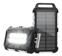 TOENNESEN Cargador Solar 26800 mAh Power Bank Solar, Bateria Externa con Carga Rápida 15 W Impermeable IPX4 2 Puertos USB + Linterna LED Compatible con Smartphones Tablets Camping y Emergencias, Gris