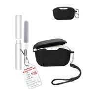 toergy Funda de silicona impermeable a prueba de golpes para JBL Wave Buds 2, funda suave y delgada con cordón, llavero y kit de limpieza, color negro