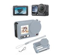 toergy Funda de silicona para cámara deportiva DJI Osmo Action 6 y 2 unidades de cristal protector, bolsa de cámara deportiva duradera y ecológica con agujeros precisos y compatibilidad de carga, gris