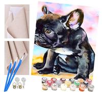 ToeTs Pintar por Numeros Adultos Niños, DIY Paint by Numbers Cuadros bebe bulldog negro Incluye Lienzo, Pincel, Pigmento Acrílico, Decoraciones para El Hogar (20"*16")