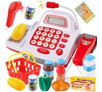 TOEY PLAY 39 PCS Caja Registradora Juguetes Niños, Electrónica Registradora | con Escáner, Comida Juguetes, Tienda Supermercado Regalo para Niñas Niños 3 4 5 Años