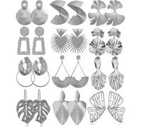 TOFBS 12 Pares Pendientes de Aro Oro Gruesos para Mujer Niña Hipoalergénicos Pendientes Aro Grande Abiertos Trenzados Gruesos Dorados Conjunto de Joyería Regalos (Plata)