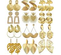 TOFBS 12 Pares Pendientes de Aro Oro Gruesos para Mujer Niña Hipoalergénicos Pendientes Aro Grande Abiertos Trenzados Gruesos Dorados Conjunto de Joyería Regalos (Oro)