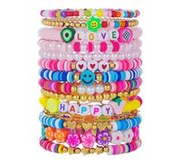 TOFBS 14 Piezas Pulseras Sonrisa Arcilla Polimérica Perlas Conjunto Brazaletes Elásticos Multicolores Cuentas Decorativas Joyería Mujer