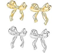 TOFBS 2 Pares Pendientes Lazo Metálicos Brillantes Aretes Pequeños Elegantes Joyas Femeninas Accesorios Decorativos