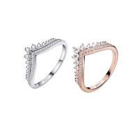 TOFBS 2 Piezas Anillo Corona Plata de Ley 925 Anillos Cubic Zirconia Anillo Set Anillo con Diamantes Promesa Compromiso Mujeres y Niñas Regalo (52)