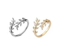 TOFBS 2 Piezas Anillos Anillo Abierto con Hoja de Olivo para Mujer y Niñas, Elegante Set de Knuckle Rings para Compromiso, Boda, Promesa y Aniversario