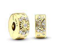 TOFBS 2 Piezas Charms Mujer Sol Luna Estrella Plata de Ley 925 Circonita Cúbica Clip Perla Joyas Joyeria Compatible Pulseras Collares Brazaletes Cumpleaños Regalo Fiesta Madre Niñas (Oro#1)