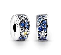 TOFBS 2 Piezas Charms Mujer Sol Luna Estrella Plata de Ley 925 Circonita Cúbica Clip Perla Joyas Joyeria Compatible Pulseras Collares Brazaletes Cumpleaños Regalo Fiesta Madre Niñas (Azul)