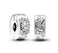 TOFBS 2 Piezas Charms Mujer Sol Luna Estrella Plata de Ley 925 Circonita Cúbica Clip Perla Joyas Joyeria Compatible Pulseras Collares Brazaletes Cumpleaños Regalo Fiesta Madre Niñas (Plata)
