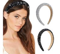 TOFBS 2 Piezas Diadema Mujer Brillante Diadema Pelo Ancha Acolchada con Pedrería Diademas Nudo Turbante Accesorios para Mujer Niña Vida Diaria Fiestas