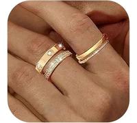 TOFBS 3 Piezas Anillos Apilables Oro 18k Circonita Brillante Conjunto Sortijas Elegantes Joyas Femeninas Ajustables Bañadas