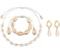 TOFBS 3 Piezas Conjunto Conchas Naturales Collar Pulsera Pendientes Ajustables Joyería Bohemia Verano Playa Estilo Marinero