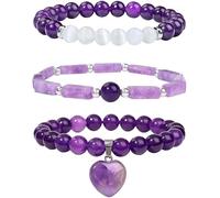 TOFBS 3 Piezas Pulseras Amatista Cuarzo Rosa Corazón Colgante Piedras Naturales Conjunto Brazaletes Cristales Elegantes Joyería Mujer