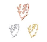 TOFBS 3PCS Anillos Mujer Hoja de Olivo Plata Oro Ajustable Abierto Anillo con Lindo Circonita Elegante Jardín Oro Rosa Sencillo Anillas Set Promesa Joyas de Mujer Niña