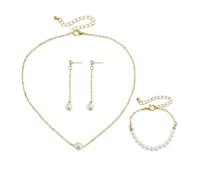 TOFBS 4 Piezas Conjunto Joyas Perlas Cadena Elegante Collar Pulsera Pendientes Colgantes Adorno Femenino Complemento Mujer