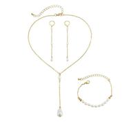 TOFBS 4 Piezas Conjunto Joyas Perlas Cadena Elegante Collar Pulsera Pendientes Colgantes Adorno Femenino Complemento Mujer