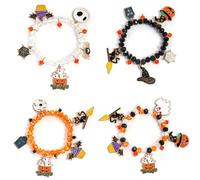 TOFBS 4 Piezas Halloween Pulseras Esqueleto Araña Calabaza Cuentas Pulseras para Festival Regalo Halloween Cosplay Accesorios de disfraces(SET A)