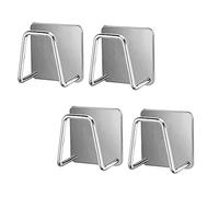 TOFBS 4 Piezas Porta Esponja Autoadhesivo para Cocina Fregadero, Acero Inoxidable Impermeable Soporte de Esponja Ganchos para Paños de Cocina, Cepillo, Tapa de Olla (Plata)