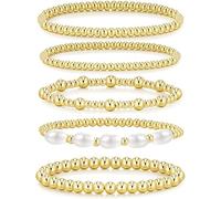 TOFBS 5 Piezas Pulseras Elásticas Cuentas Esféricas Brillantes Brazaletes Apilables Perlas Sintéticas Joyería Mujer Accesorios Muñeca Elegantes