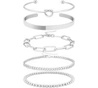 TOFBS 5 Piezas Pulseras Mujer Conjunto Nudo Cadena Eslabones Cuentas Brazalete Abierto Ajustable Joyería Elegante
