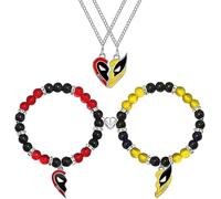 TOFBS 6 Piezas Conjunto Joyas Superhéroes Colgantes Corazón Dividido Collares Pulseras Cuentas Cristal Accesorios Coleccionables Fans