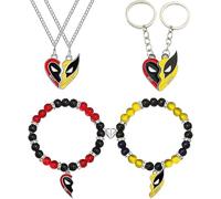 TOFBS 6 Piezas Conjunto Joyas Superhéroes Colgantes Corazón Dividido Collares Pulseras Cuentas Cristal Accesorios Coleccionables Fans