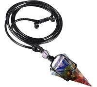 TOFBS 7 Chakras Piedras Naturales Pulsera ＆ Chakras Piedras Preciosas Péndulo Collar con Colgante de Cristal para Mujer Hombre Adivinación Reiki Protección Curativa Energía (Collar)