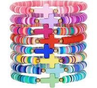 TOFBS 8 Piezas Pulseras Cruz Arcilla Polimérica Multicolor Conjunto Elástico Brazaletes Cuentas Bohemio Joyería Mujer Adolescentes Accesorios Verano