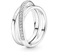 TOFBS Anillo Plata S925 Triple Banda Entrecruzada con Circonitas Pavé Brillantes Joya Elegante Estilo Cruzado Ajustable