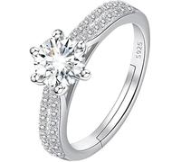TOFBS Anillo Solitario Ajustable Plata 925 Cristal Brillante Circonita Cúbica Joya Elegante Compromiso Mujer Niña