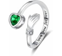 TOFBS Anillos de Abrazo para Mujer I Love You Forever 925 Plata Oro Anillo de Lindo Circonita Pulgar Abrazo Ajustable Abierto Anillo Promesa Joyas para Las Mujeres Niña Verde