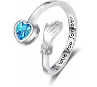 TOFBS Anillos de Abrazo para Mujer I Love You Forever 925 Plata Oro Anillo de Lindo Circonita Pulgar Abrazo Ajustable Abierto Anillo Promesa Joyas para Las Mujeres Niña Azul
