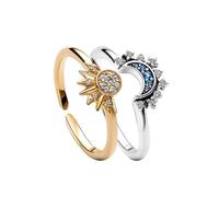 TOFBS Anillos Mujer Plata Sol y Luna Ajustables Oro Anillo Sencillo Circonita Elegante Piedra Preciosa Promesa Joyas Dorados Anillas de Mujer Parejas