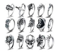 TOFBS Anillos Vintage Punk para Hombre Mujer Gótico Apilables Anillos Knuckle Finger Rings Anillo Grueso Bohemio Y2K Mariposa Serpiente Calavera Corazón Flores Juego de Anillos (15 Piezas)