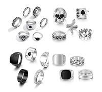 TOFBS Anillos Vintage Punk para Hombre Mujer Gótico Apilables Anillos Knuckle Finger Rings Anillo Grueso Bohemio Y2K Mariposa Serpiente Calavera Corazón Flores Juego de Anillos (21 Piezas)