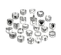 TOFBS Anillos Vintage Punk para Hombre Mujer Gótico Apilables Knuckle Finger Rings Anillo Grueso Bohemio Y2K Mariposa Serpiente Calavera Corazón Flores Juego de Anillos (24 Piezas)