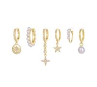TOFBS Aros Colgantes Estrella Luna Perla Cristal Brillante Pendientes Plata Elegantes Joyas Mujer Conjunto Decorativo