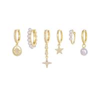 TOFBS Aros Colgantes Estrella Luna Perla Cristal Brillante Pendientes Plata Elegantes Joyas Mujer Conjunto Decorativo