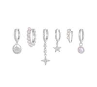 TOFBS Aros Colgantes Estrella Luna Perla Cristal Brillante Pendientes Plata Elegantes Joyas Mujer Conjunto Decorativo