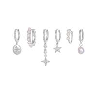 TOFBS Aros Colgantes Estrella Luna Perla Cristal Brillante Pendientes Plata Elegantes Joyas Mujer Conjunto Decorativo