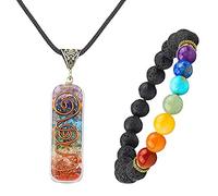 TOFBS Chakras Collar con Colgante de Cristal ＆ 7 Chakras Pulsera Joyas Set para Mujer Hombre, Collar de Piedras Naturales Reiki Pulsera para Protección Curativa Energía Yoga Meditación Equilibrio