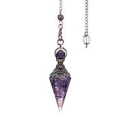 TOFBS Chakras piedras preciosas péndulo de cristal esoterismo radiestesia con cadena hexagonal punta de resina curativa Reiki piedra natural curación de cristal adivinación (Amatista)