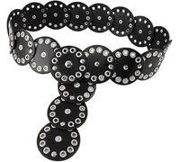 TOFBS Cinturón Ancho Cuero PU de Metal Boho Vintage Occidental Estilo Vaquero Ajustable Cinturón con Hebilla de Aleación (Plata) para Mujer Negro
