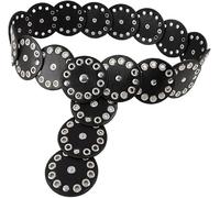 TOFBS Cinturón Ancho Cuero PU de Metal Boho Vintage Occidental Estilo Vaquero Ajustable Cinturón con Hebilla de Aleación (Plata) para Mujer Negro